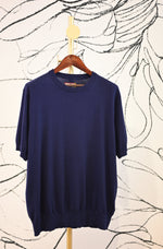Rounded Neck Knit Polo - Navy