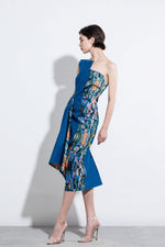 Blue with Multicoloured Print Symmetrical Dress