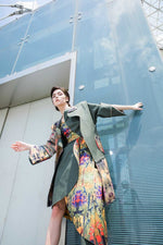 Olive Green Triangle Collar Coat with 'Juan' Pattern