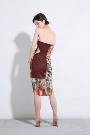 
            
                Load image into Gallery viewer, Off-The-Shoulder Asymmetrical Dress with Multicoloured printed Pattern
            
        